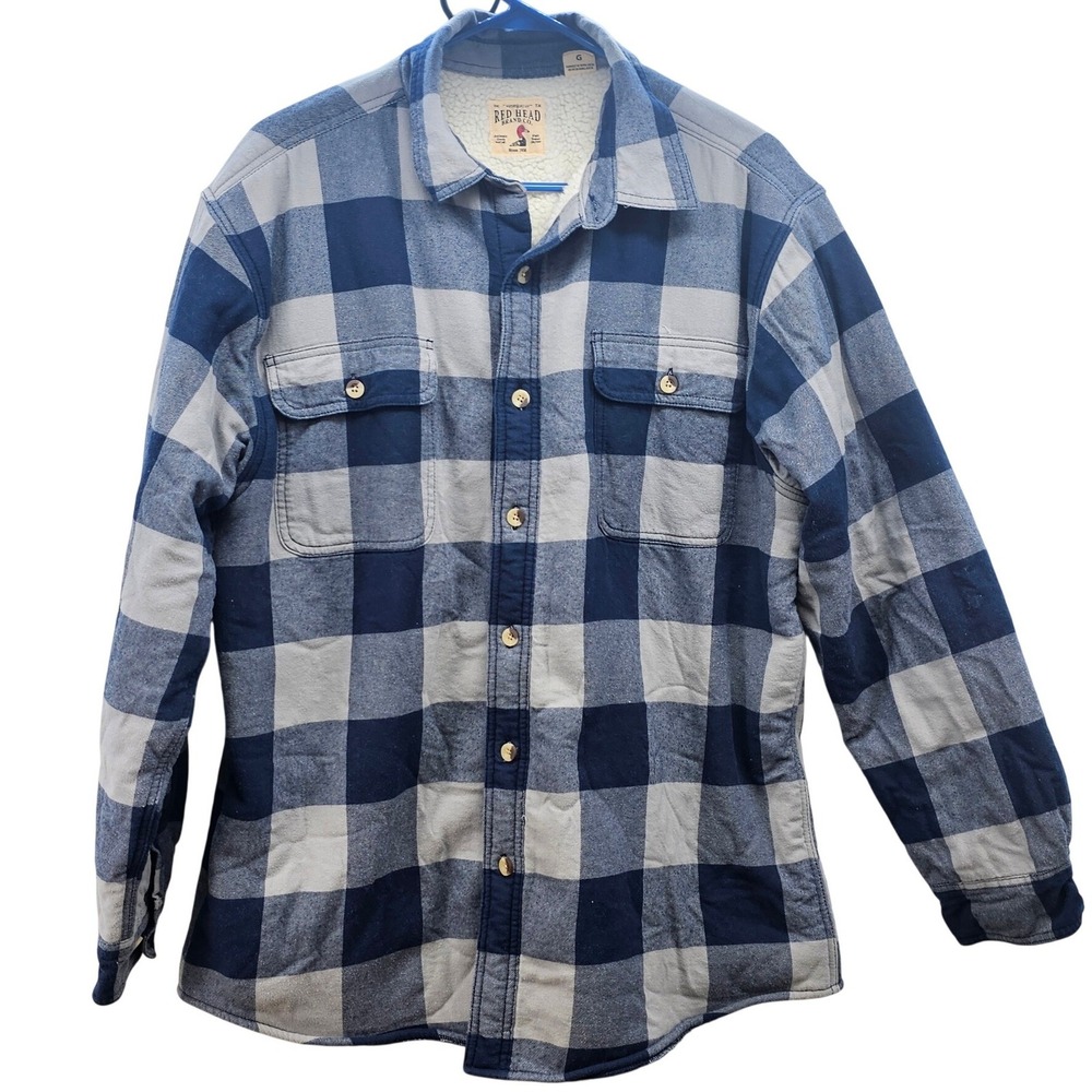 Red‎ Head Brand Co Mens Blue Plaid Sherpa Lined Flannel Shirt Jacket Large